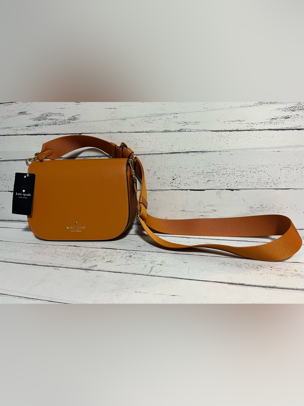 Kate Spade New York KC438 Saffiano Leather Saddle Crossbody Orange NWT